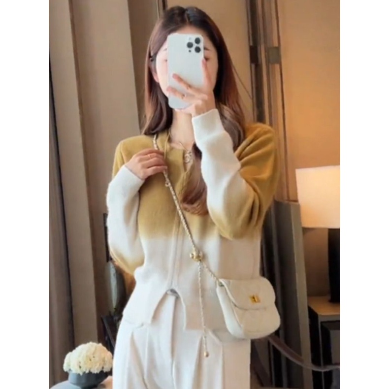 Mềm Áo sweater Dệt Kim Cổ v Màu gradient Phong Cách Phương Tây Thời Trang Thu Đông Cho Nữ