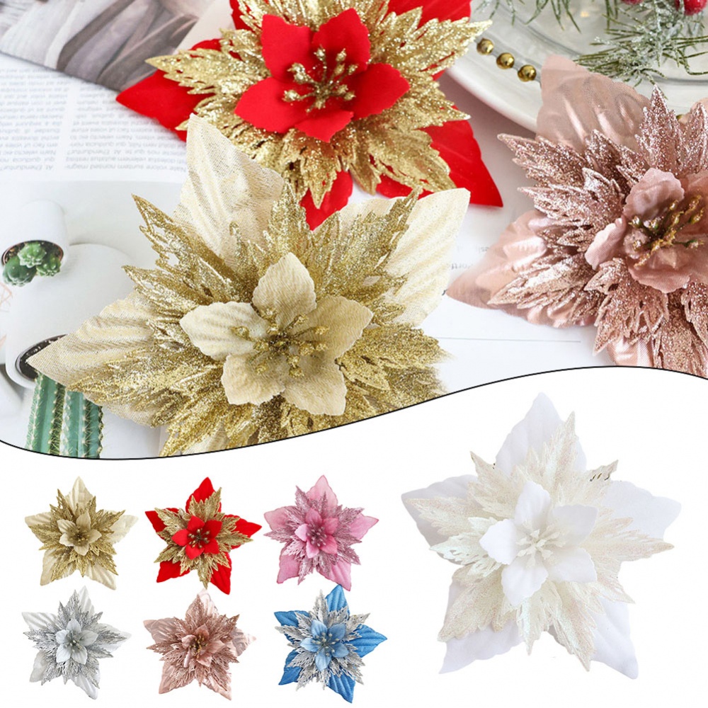 Christmas Flower Hanging Ornaments Artificial Flowers Sparkling Flowers