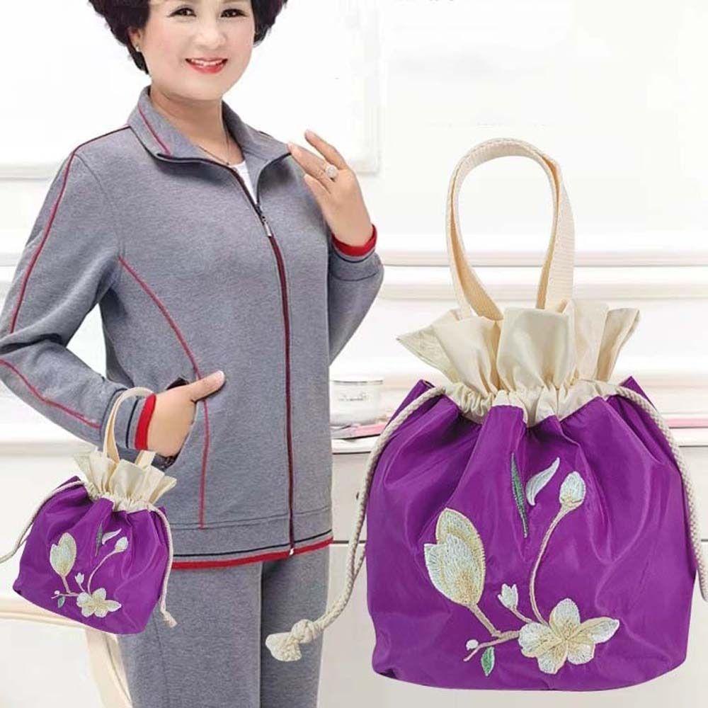 Shanhai Túi Xách Vải Lụa satin Dây Rút Thêu Hoa Phong Cách hanfu Hàn Quốc Thanh Lịch Cho Mẹ Bỉm Sữa