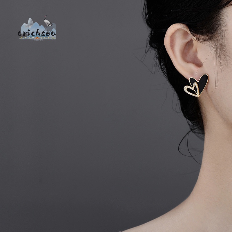 Bông Tai Hình Trái Tim Màu Đen Phong Cách Hàn Quốc Thời Trang Cho Nữ