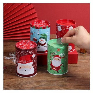 Ống heo tiết kiệm tiền xu bằng sắt họa tiết hoạt hình giáng sinh đáng yêu để bàn trang trí tang tang tang besi giá đỡ