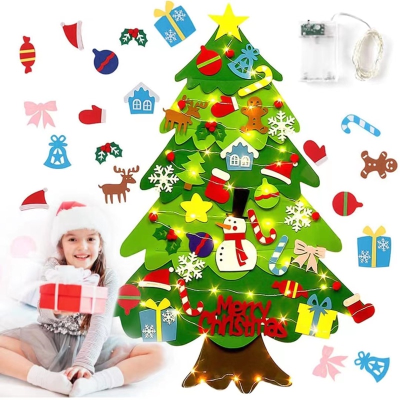KIDS DIY FELT CHRISTMAS TREE WITH ORNAMENTS CHILDREN NEW YEAR GIFTS FOR CHRISTMAS DOOR WALL HANGING DECORA
