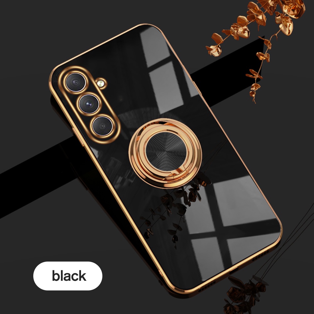 Casing For Samsung Galaxy S23 FE S23FE S23 Ultra Plus S23Ultra S23+ S23Plus 5G Luxury Plating Car Magnetic Holder Ring Phone Case Lens Protect Couple Shockproof Back Cover Casing