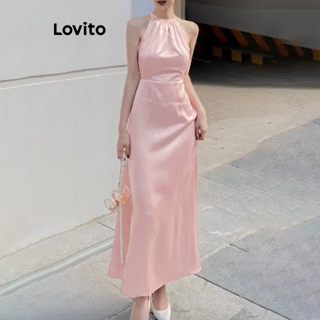 Lovito Váy xếp ly trơn đơn giản cho nữ L67AD083