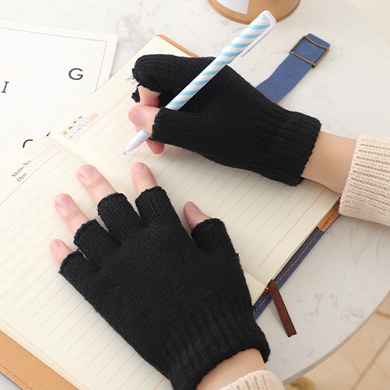 Hunyde Găng Tay Len Hở Ngón Màu Sắc Đơn Giản Cho Nam Và Nữ