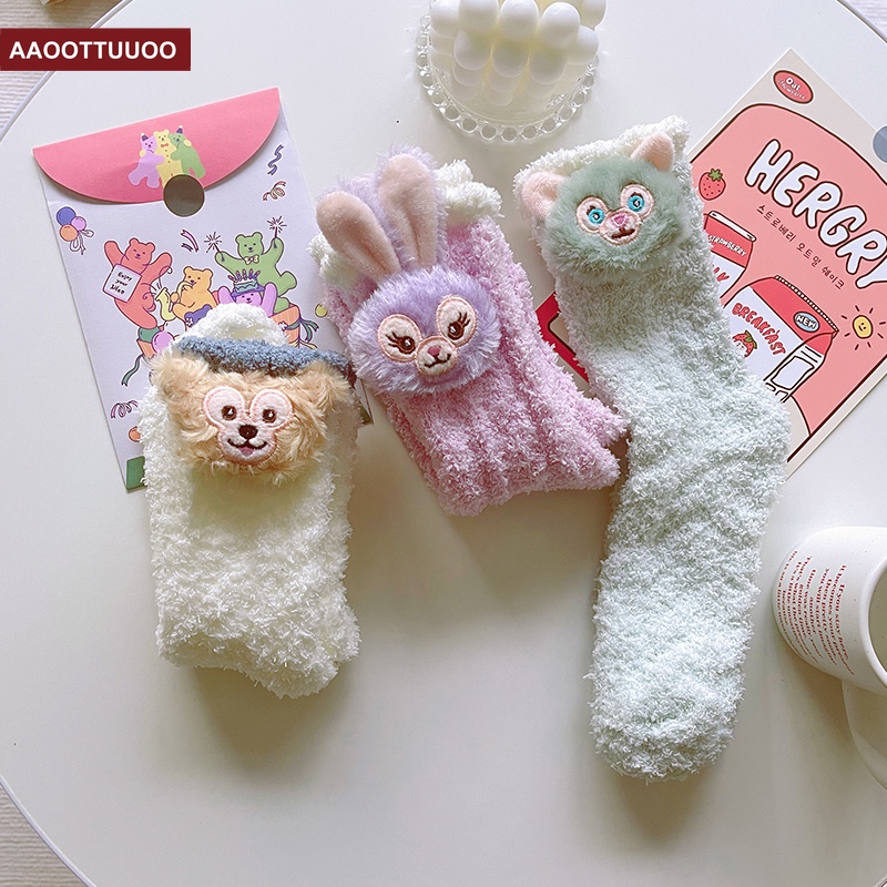 SANRIO Vớ Nhung San Hô Dày Dặn Ấm Áp Họa Tiết Hoạt Hình Dễ Thương Cho Nữ