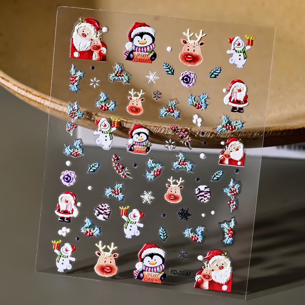 ♕ Nail Art Nhãn dán móng tay Giáng sinh 5d Yếu tố phù điêu Hình dán ông già Noel bông tuyết Trang trí móng tay Dụng cụ làm móng tay cho tiệm làm móng 6 kiểu dáng LỚN NHẤT