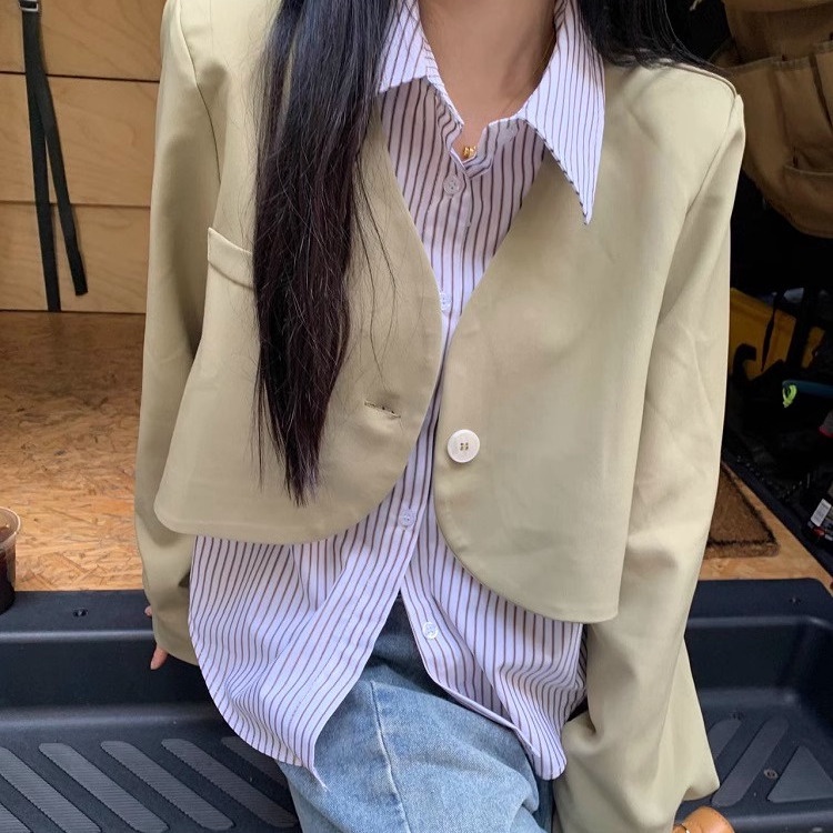 Áo khoác cardigan giả hai lớp tay dài dáng rộng thời trang mùa thu nữ, áo vest nữ Hàn Quốc công sở | BigBuy360 - bigbuy360.vn