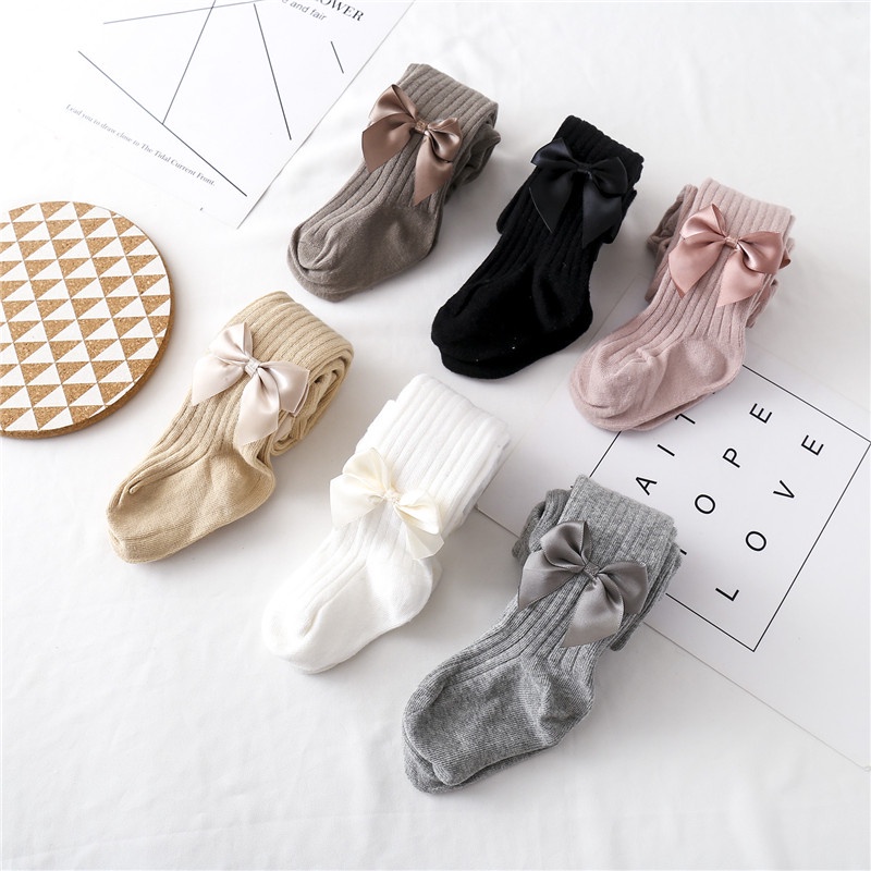 Dễ Thương Quần Tất cotton Lưng Cao Đính Nơ Xinh Xắn Cho Bé Gái