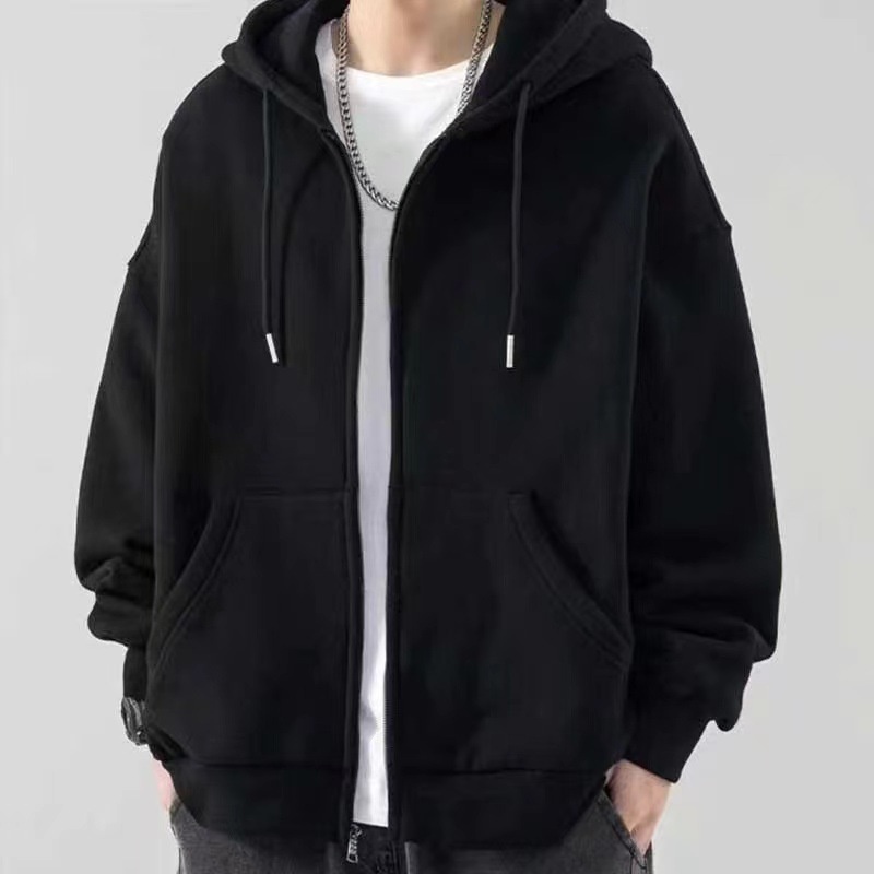 Áo Khoác Hoodie Dáng Rộng Màu Trơn Thời Trang Trẻ Trung Cho Nam