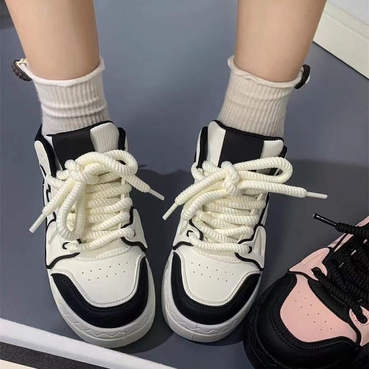 Giày Thể Thao Bằng Da pu Mũi Tròn Phối Lưới Dây Chéo Phong Cách Hàn Quốc Cho Nữ