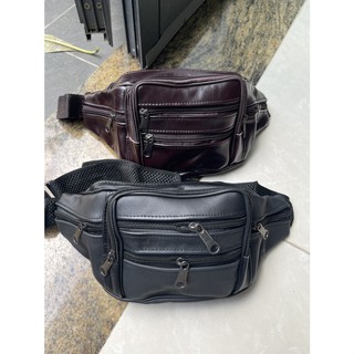 Túi đeo bụng bao tử nam nữ da loại 1 thời trang hàn quốc den - nâu 6 ngăn SS12