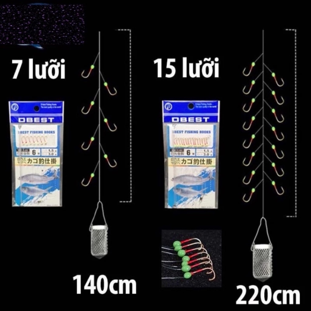 Giọ mương 7 lưỡi và 15 lưỡi dây câu mương xanh có giọ sắt, lưỡi câu mương có hạt xanh dạ quang sắc bén