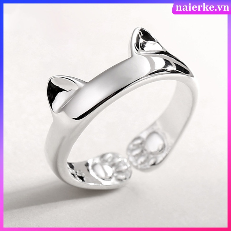 Nhẫn Hở Mạ Bạc 925 Hình Bàn Chân Mèo Lấp Lánh Có Thể Điều Chỉnh Làm Quà Tặng Giáng Sinh / Đám Cưới Cho Nữ