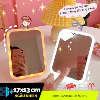 Gương trang điểm để bàn đèn LED, gương led để bàn hình chữ nhật cảm ứng với 3 chế độ sáng