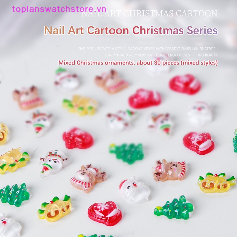 SANRIO Set 30 Phụ Kiện Trang Trí Móng Tay 3d Chủ Đề Giáng Sinh Đáng Yêu
