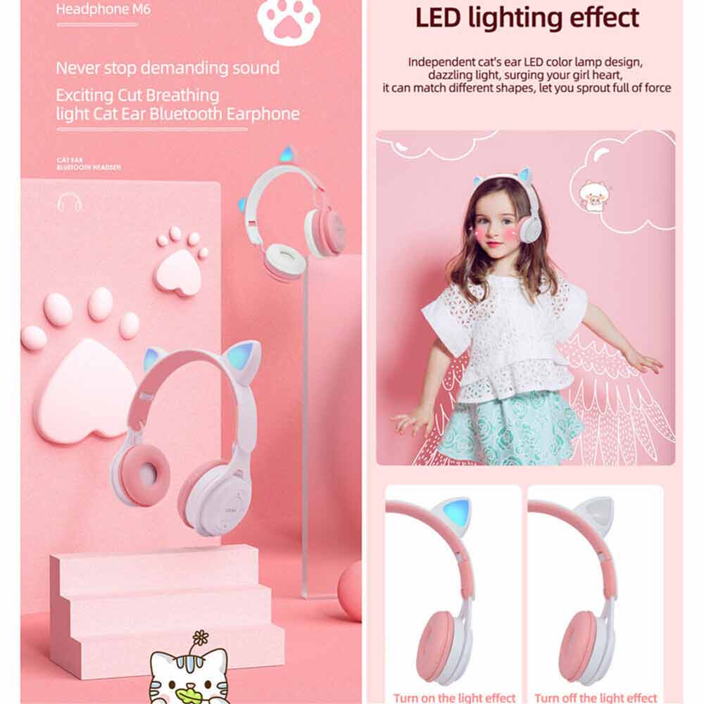 Cat Ear Bluetooth Wireless Headphone LED Light Bluetooth 5.0 Headphones With Mic Heavy Bass children gift