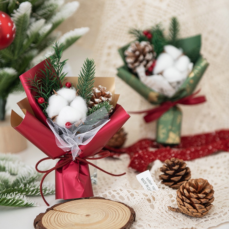 Bó Hoa Khô Hình Nón Bằng cotton Dùng Làm Quà Tặng Giáng Sinh diy