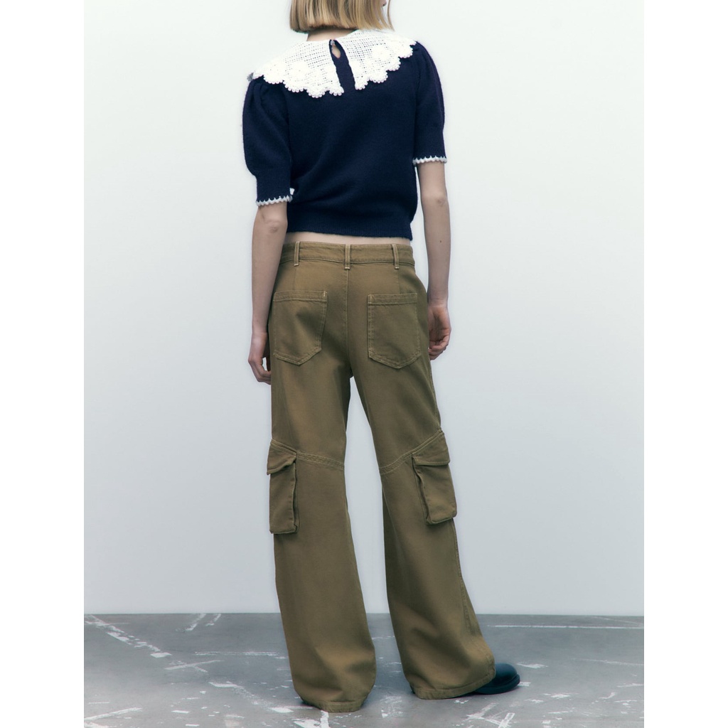 Zara Áo sweater Tay Ngắn Cổ Búp Bê Thắt Nơ Xinh Xắn Hợp Thời Trang 9598014