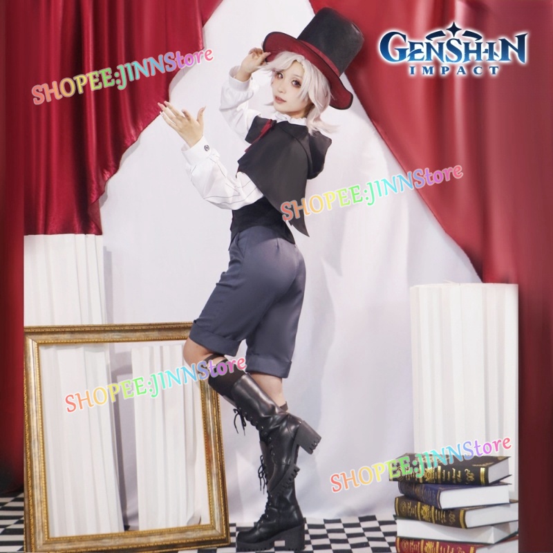 - Jinn - Lyette lyney Bộ Trang Phục cosplay + Bộ Tóc Giả + Cài Tóc Đính Nơ Hóa Trang lynette Lyyney