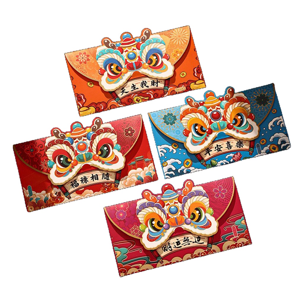 Set 4 Bao Lì Xì Đỏ Họa Tiết Rồng Hoạt Hình Dành Cho Lễ Hội Năm Mới 2024