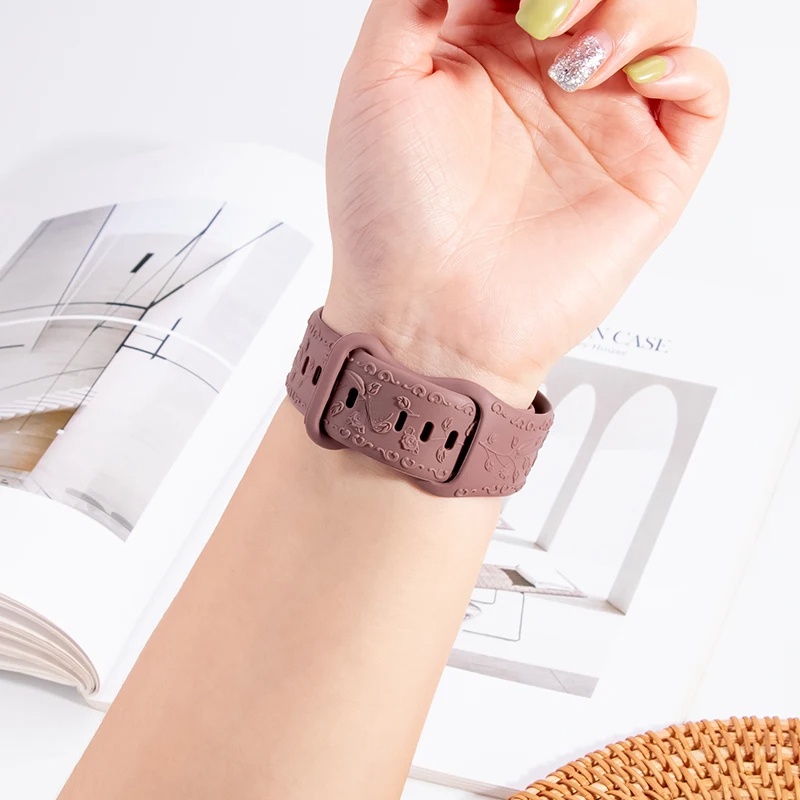 Dây Đeo Silicon Họa Tiết Hoa Cho Đồng Hồ Thông Minh apple watch ultra 2 49mm 9 8 7 6 se 5 3 i 44mm 40mm 41 / 45mm 38 / 42mm