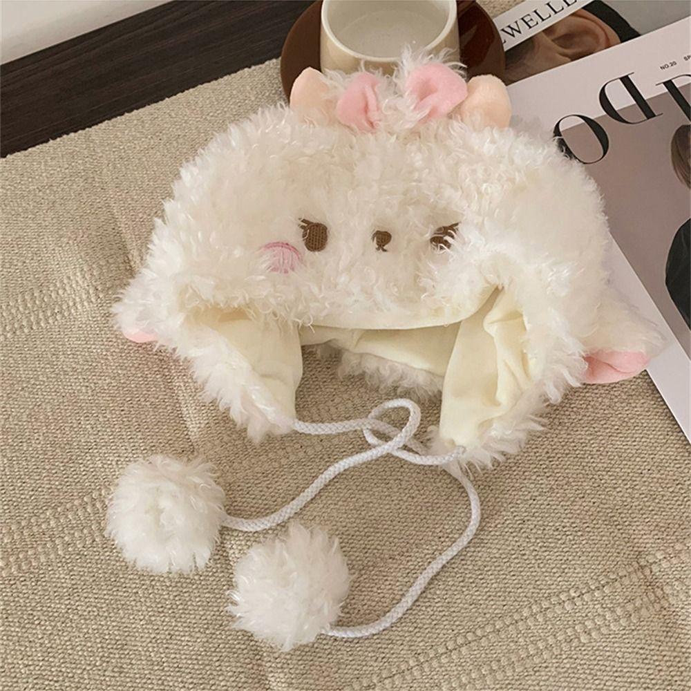 Mũ Trùm Đầu Giữ Ấm Mùa Đông Bằng Vải Bông Dày Màu Trắng Hình Cừu Dễ Thương