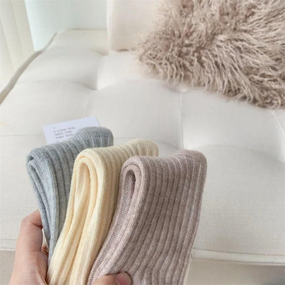 Vớ Len cashmere Dày Dặn Màu Trơn Thoáng Khí Giữ Ấm Mùa Đông Thời Trang Cho Nữ