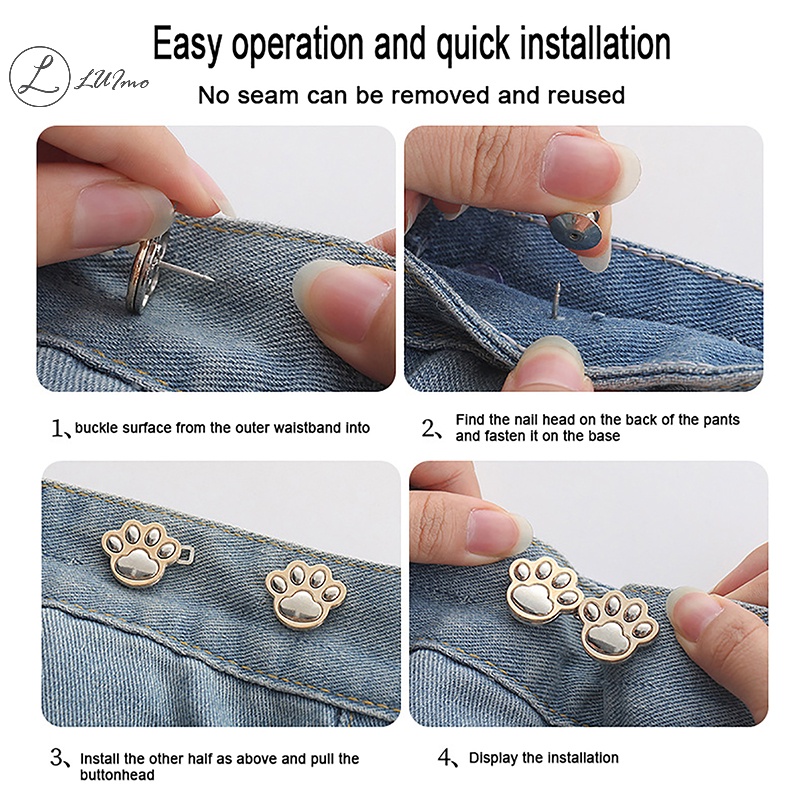 Luimo Quần jean jean jean jean Nút Điều Chỉnh Được Hình Bàn Chân Mèo Dễ Thương Liền Quần jean Không Đường May * Bán Chạy