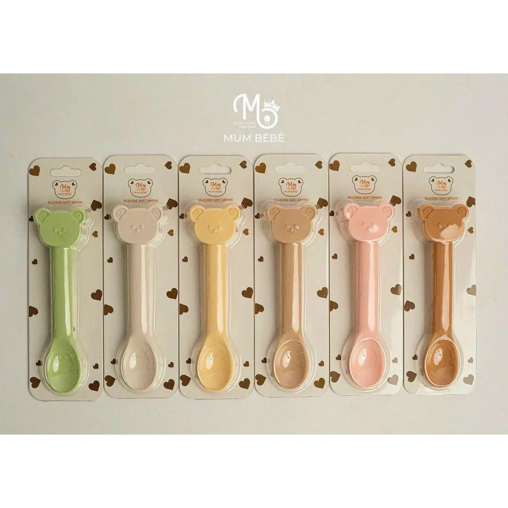 SET BÁT GẤU KÈM THÌA SILICON MUMBEBE CHO BÉ ĂN DẶM CÓ ĐẾ HÍT CHỐNG LẬT