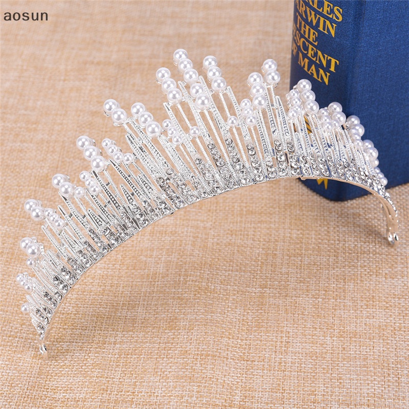 Aosun Vương Miện Đính Ngọc Trai Và Kim Cương Giả Cho Cô Dâu