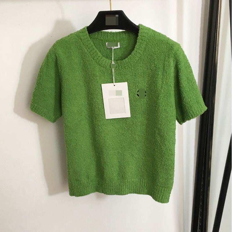 DWJS CH-ANELssaa 2023 autumn and winter new slim-fit warm fragrance logo embroidered badge round neck short sleeve sweater top