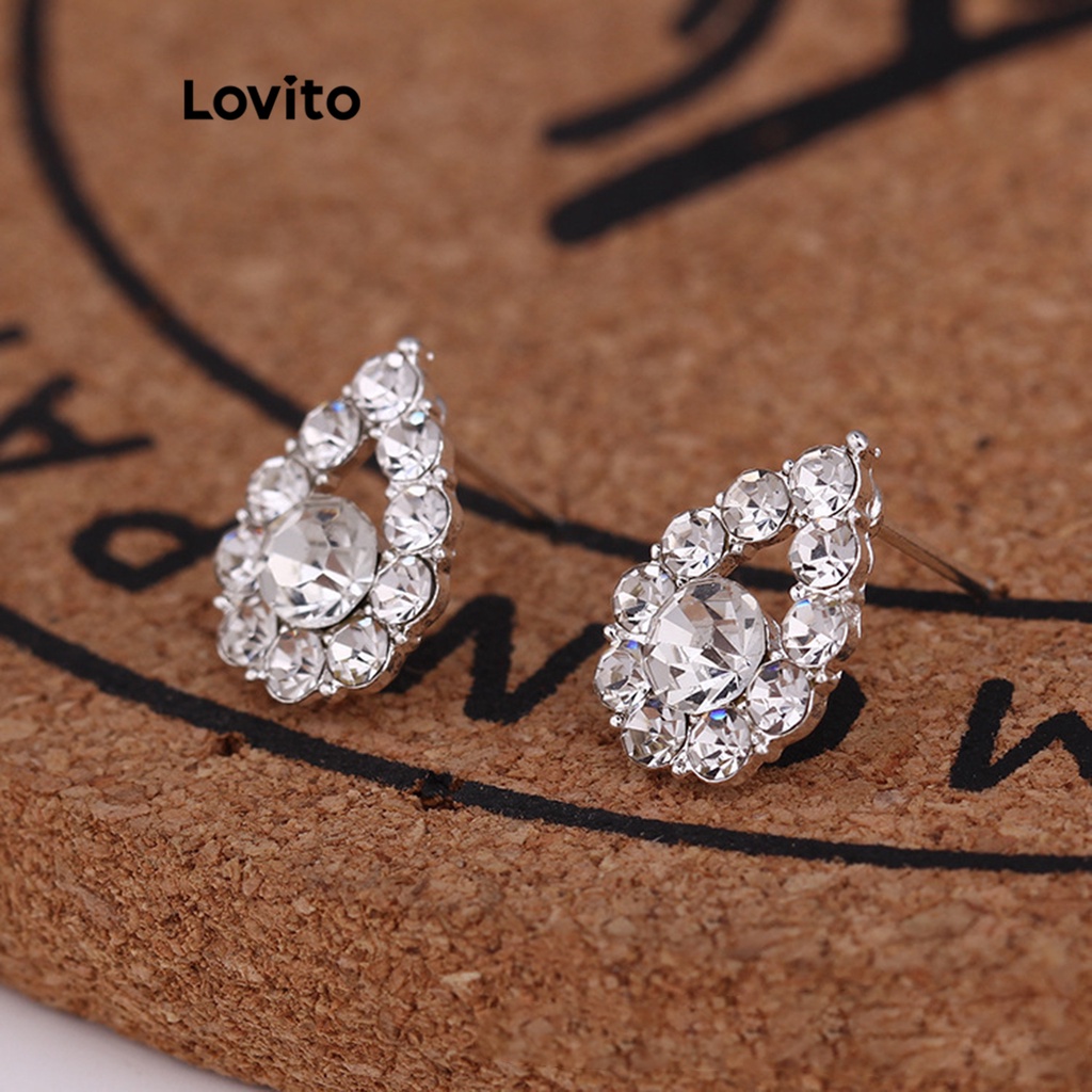 Khuyên tai Lovito đính đá kim cương họa tiết ngọc trai siêu lấp lánh khí chất cho nữ LFA05330