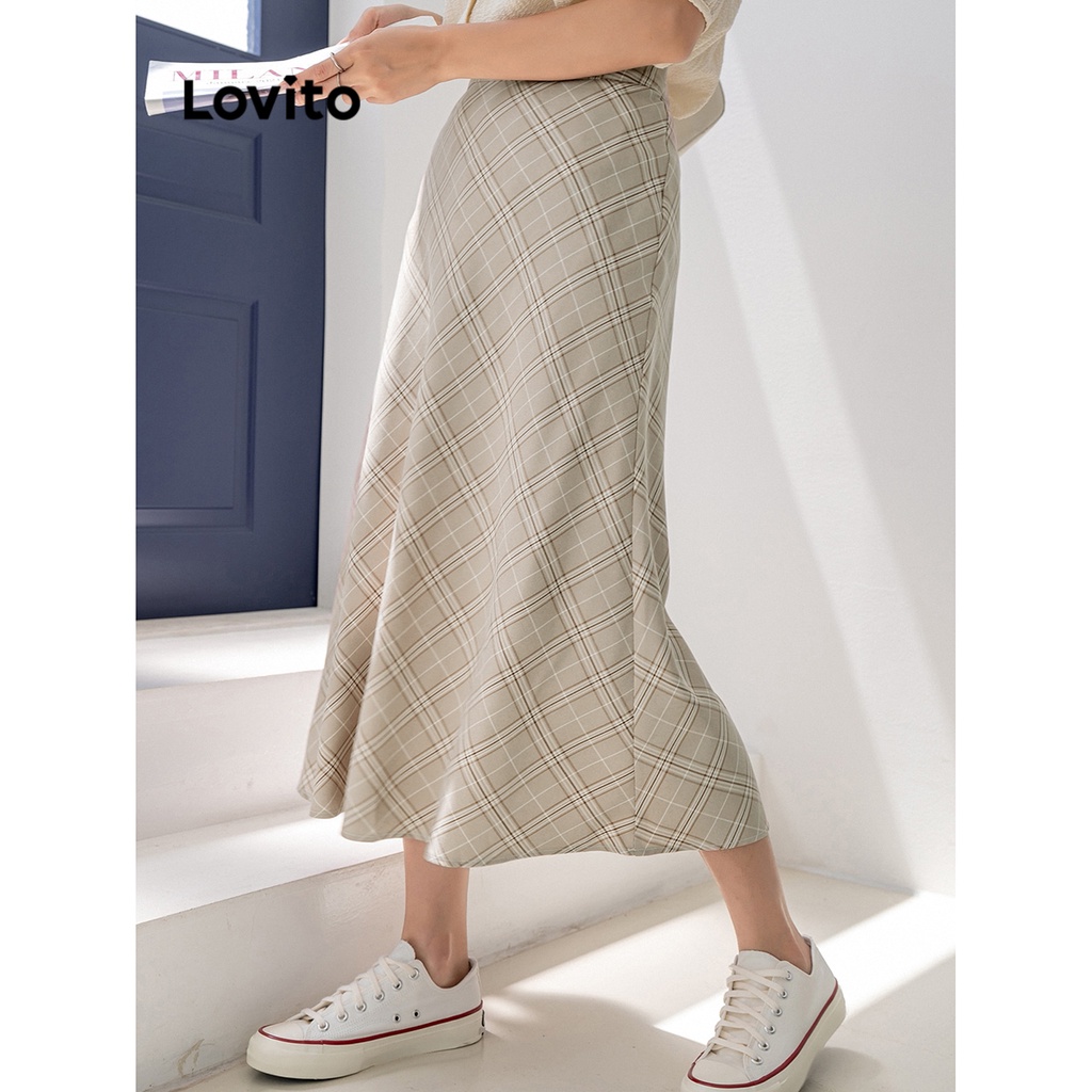 [Mã FADEP2212 giảm 10k đơn từ 99k] Chân váy Lovito kiểu chữ A họa tiết kẻ ô thường ngày cho nữ L64AD079 (Màu mơ)