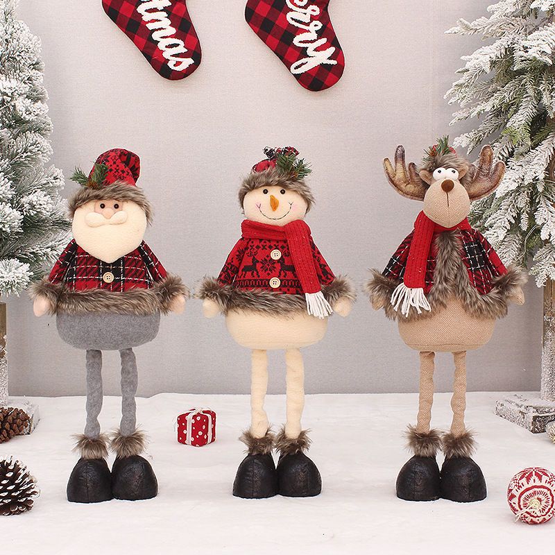 Búp Bê Vải Caro Đỏ Hình Ông Già Noel Tuần Lộc / Nai Sừng Tấm Trang Trí Giáng Sinh