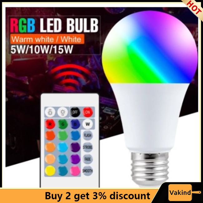 Bóng Đèn led 110v 220v e27 3w / 5w / 10w / 15w rgb Nhiều Màu Sắc Kèm remote Điều Khiển ir