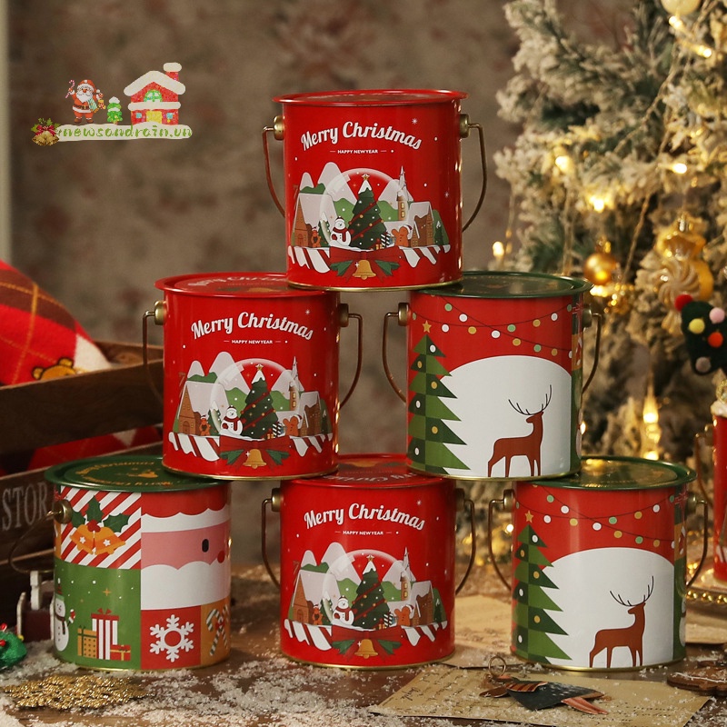 Newandrain Hộp Kim Loại Đựng Bánh Kẹo Hình Vuông Phong Cách Giáng Sinh
