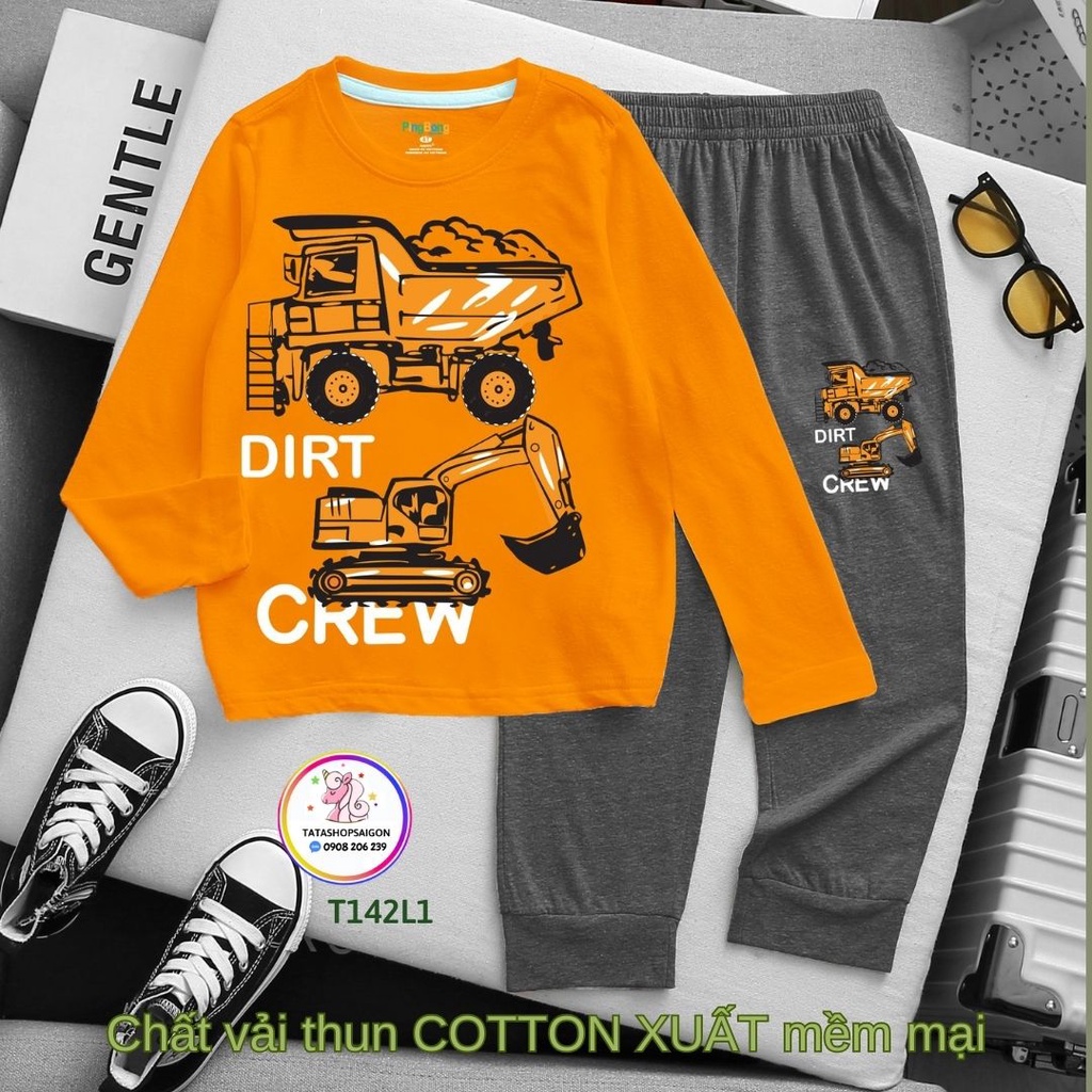 13 đến 40kg Bộ bé trai dài tay thun cotton xuất in hình xe hoạt hình cho bé trai T142