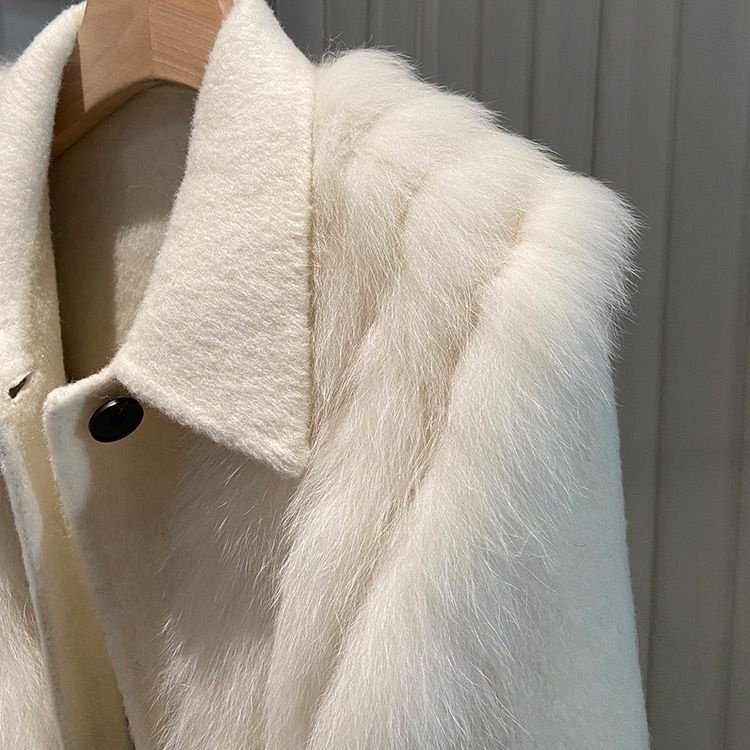 Áo Khoác Len Hai Mặt Phối Lông Cáo Nhân Tạo Phong Cách Mới 2023