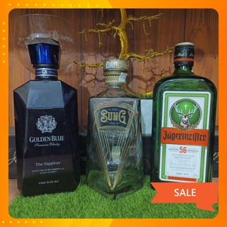 Combo 3 vỏ chai rượu ngoại trưng bày Decor chính hãng BomBay, Roku, Jagermesiter,...