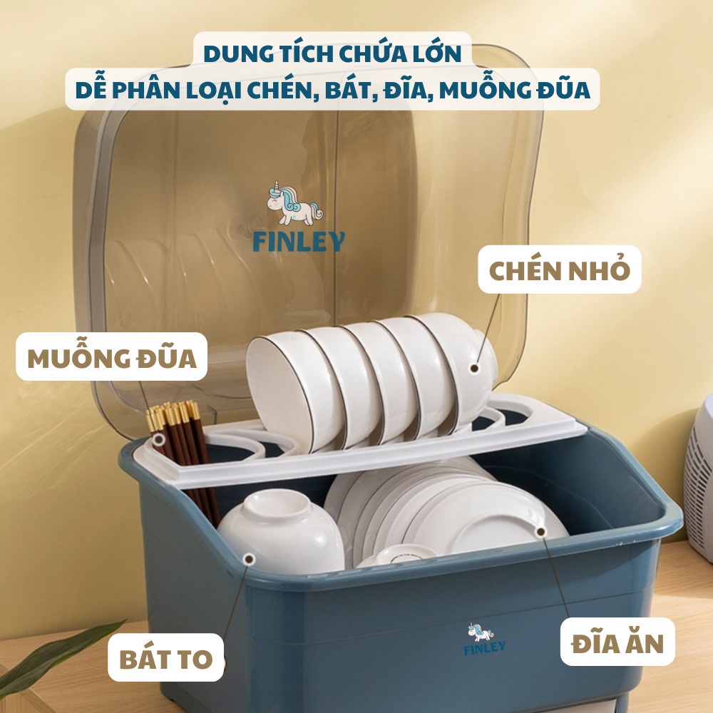 Kệ úp chén đĩa, bình sữa có nắp đậy 2 tầng FINLEY Smart tiệt trùng UV diệt khuẩn, kệ úp bát ly có khay hứng nước