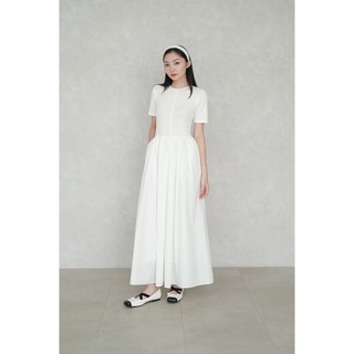 RUBIES Maya Dress - Đầm Dài Nữ Vải Thun Phối Kate Dáng Ôm Tùng Xòe Tay Ngắn Cổ Tròn