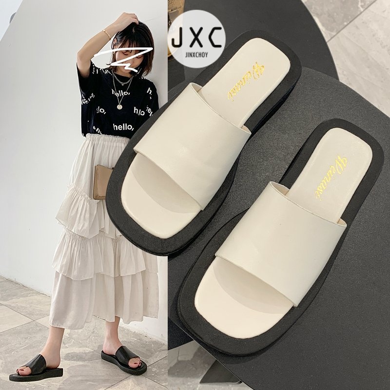 JINxCHOYDép quai ngang đế bằng mũi vuông thời trang xinh xắn dành cho nữ