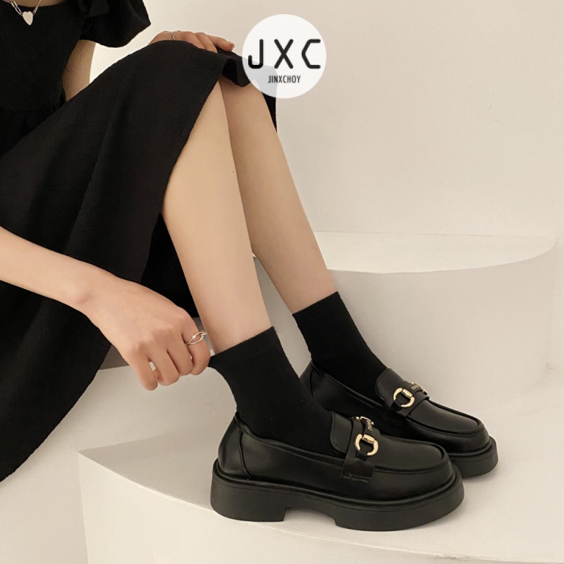Giày Lười Da Mũi Tròn Đế Dày Phong Cách Nhật Bản Cho Nữ