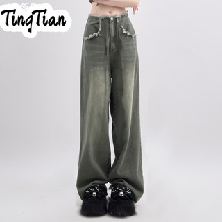 TINGTIAN quần ống rộng quần nữ jean phong cách Retro Ống Rộng siêu đẹp 2023 MỚI A27L0C8 34Z230825