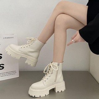 [Freeship] [Ảnh Thật] Giày Bốt Martin Nữ Đế Dày Cao 6 Phân Màu Trắng Phổ Biến Phong Cách Anh 2024 - CV23