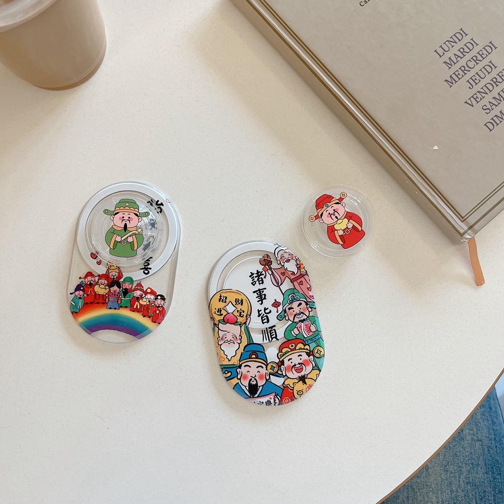 Giá Đỡ Điện Thoại / Máy Tính Bảng Bằng pc Chống Rơi Hình oval Họa Tiết Thần Tài Tài Lộc Trung Hoa