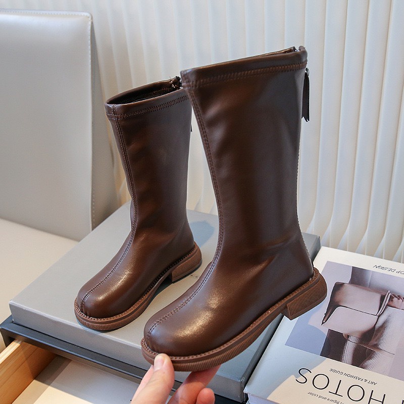 Bốt cổ cao phong cách đơn giản cho bé gái mùa thu đông - Bốt martin cao có khóa kéo cho bé FL1113 full box