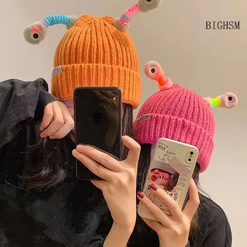 Bighsm 1 Mũ Len beanie Dệt Kim Hình Đôi Mắt Quái Vật Hoạt Hình Có Đèn led Phát Sáng Dành Cho Nữ skk