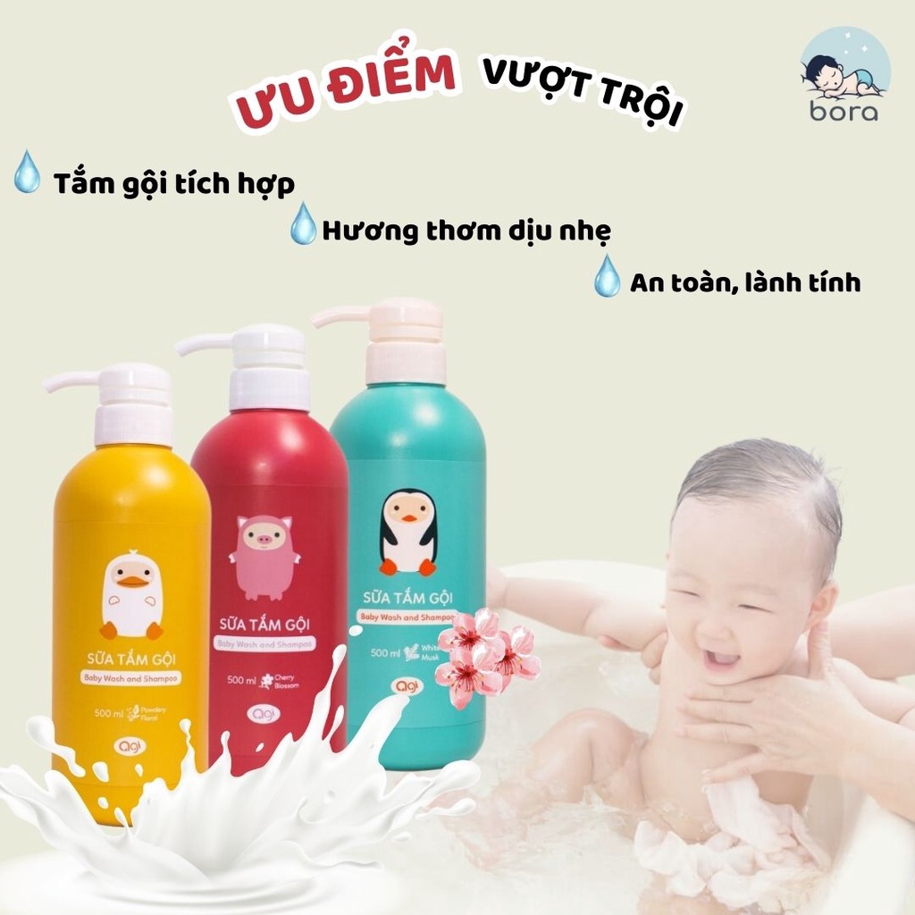 Sữa tắm gội Agi 200/500ml, tắm gội toàn thân 2 in 1 cho bé [Chính hãng], an toàn, dịu nhẹ